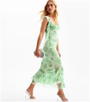 Women's Green Frilly Trimmed Mesh Midi Dress New Look