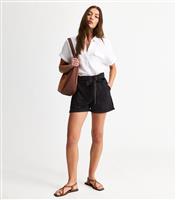 Women's Black Belted Twill Shorts New Look