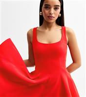 Women's Red Square Neck Flared Mini Dress New Look