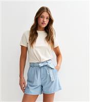 Women's Light Blue Belted Denim Shorts New Look