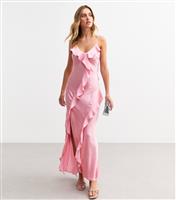 Women's Pink Ruffle Trim Satin Midi Dress New Look