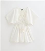 Women's White Cutwork Drawstring Waist Kaftan New Look