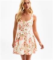 Women's Cream Floral Print Mini Dress New Look