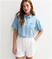 Women's Light Blue Short Sleeve Denim Shirt New Look