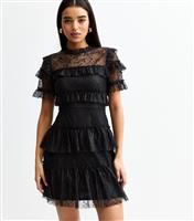 Women's Black Lace Frilly Trimmed Mini Dress New Look