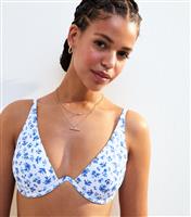 Women's White Floral Print Bikini Top New Look