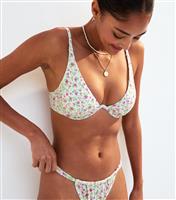 Women's White Floral Print Bikini Top New Look