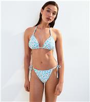 Women's White Floral Print Tie Side Bikini Bottoms New Look