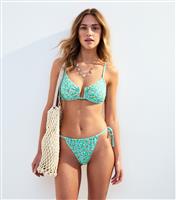 Women's Blue Floral Print Tie Side Bikini Bottoms New Look