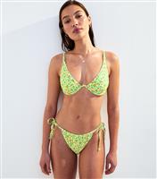 Women's Yellow Floral Print Tie Side Bikini Bottoms New Look