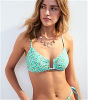 Women's Blue Floral Print U-Bar Bikini Top New Look