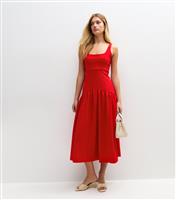 Women's Red Square Neck Crepe Midi Dress New Look