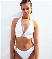 Women's Cream Floral Detail Halterneck Bikini Top New Look