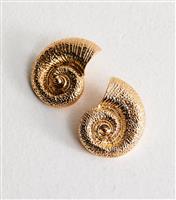 Gold Tone Large Shell Charm Stud Earrings New Look