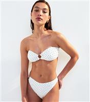 Women's White Polka Dot Halterneck Bikini Top New Look
