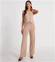 Women's Stone Knit Wide Leg Trousers Quiz New Look