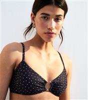 Women's Black Spotted Ring Detail Bikini Top New Look