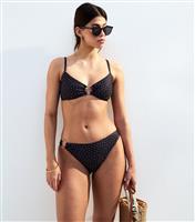 Women's Black Polka Dot Ring Detail Bikini Bottoms New Look