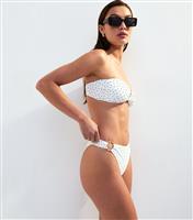 Women's White Spotted Ring Detail High Leg Bikini Bottoms New Look