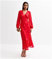 Women's Red Floral Patterned Long Sleeve Midi Dress New Look