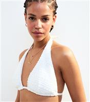 Women's White Crochet Halterneck Bikini Top New Look