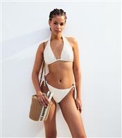 Women's White Crochet Tie Side Bikini Bottoms New Look