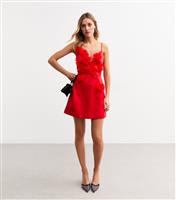 Women's Red Floral Appliqued Satin Mini Dress New Look