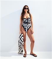 Women's Black Tummy Control Graphic Print Swimsuit New Look