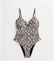 Women's Black Snake Print U Bar Swimsuit New Look