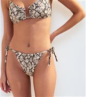 Women's Grey Snake Print Tie Side Bikini Bottoms New Look