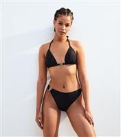 Women's Black Swirl Applique High Leg Bikini Bottoms New Look