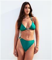 Women's Green Swirl Applique High Leg Bikini Bottoms New Look