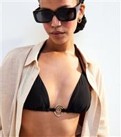 Women's Black Swirl Applique Halterneck Bikini Top New Look