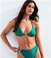 Women's Green Swirl Applique Halterneck Bikini Top New Look