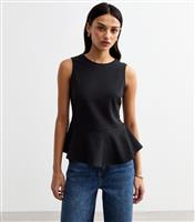 Women's Navy Ponte Sleeveless Peplum Hem Top New Look