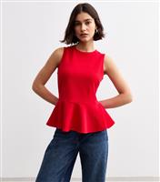 Women's Red Sleeveless Peplum Hem Top New Look
