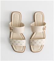 Women's Off White Double Strap Patterned Sandals Vegan New Look