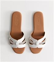 Women's White Embellished Faux Leather Sandals Vegan New Look