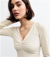 Women's Cream Textured V-Neck Top New Look