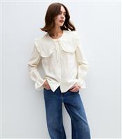 Women's Cream Frill Collar Long Sleeve Shirt New Look