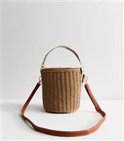 Stone Woven Mini Basket Crossbody Bag New Look