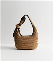 Brown Raffia Look Knotted Shoulder Bag New Look