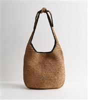 Stone Woven Slouchy Tote Bag New Look