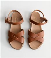 Women's Wide Fit Tan Faux Leather Crossover Strap Sandals Vegan New Look
