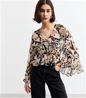 Women's Black Snake Print Flared Sleeve Chiffon Blouse New Look