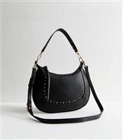Black Faux Leather Studded Crossbody Bag New Look