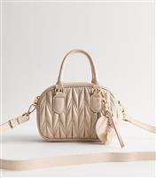 Cream Quilted Faux Leather Mini Crossbody Bag New Look