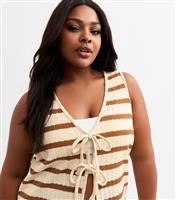 Women's Plus Size Cream Textured Striped Tie Front Vest Curves New Look