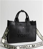 Black New York Grained Faux Leather Tote Crossbody Bag New Look
