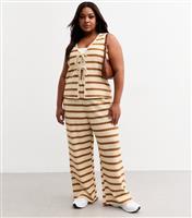 Women's Plus Size Cream Textured Striped Trousers Curves New Look